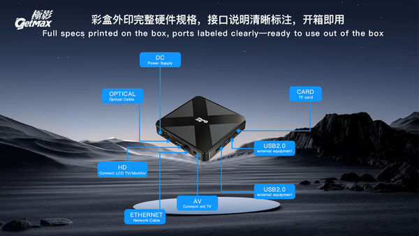 GetMax television apparatus 8K Ultra-High Definition Smart TV Box, specially designed for gaming, movie watching and home entertainment