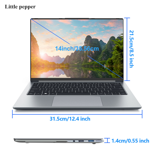 Little pepper computerS 14 Inch Laptop, 1920x1200 IPS Display, 16:10 Golden Ratio Screen, Ultra-Slim 0.55 Inch, Metal Body