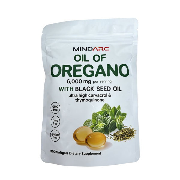 MINDARC Vitamin and mineral supplements 6000mg Oregano Oil + 200mg Black Seed Oil per Serving, 300 Softgels, Non-GMO, Gluten & Dairy Free