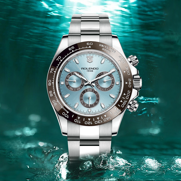 ROLENDO Watches Fashionable Mechanical Watches, Stainless Steel Band, Light Blue Dial