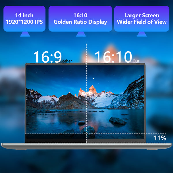 Little pepper computerS 14 Inch Laptop, 1920x1200 IPS Display, 16:10 Golden Ratio Screen, Ultra-Slim 0.55 Inch, Metal Body