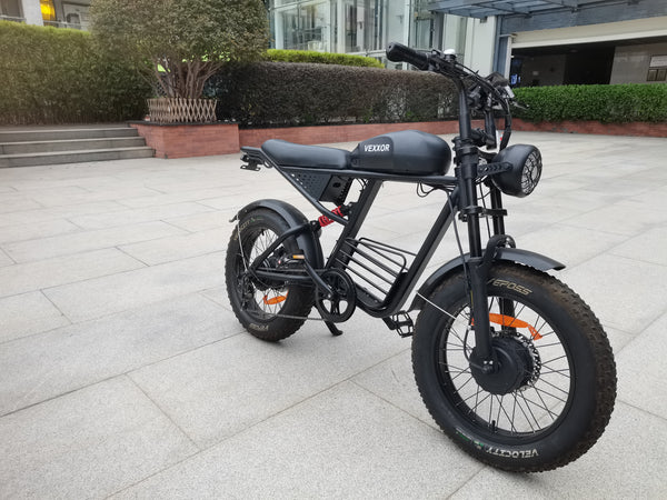 VEXXOR Motorized bicycles Retro Chopper Style Electric Bicycle with Front Suspension, 20 Inch Wheels, 7 Speed, Black