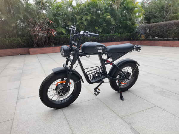 VEXXOR Motorized bicycles Retro Chopper Style Electric Bicycle with Front Suspension, 20 Inch Wheels, 7 Speed, Black