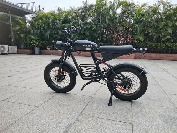 VEXXOR Motorized bicycles Retro Chopper Style Electric Bicycle with Front Suspension, 20 Inch Wheels, 7 Speed, Black