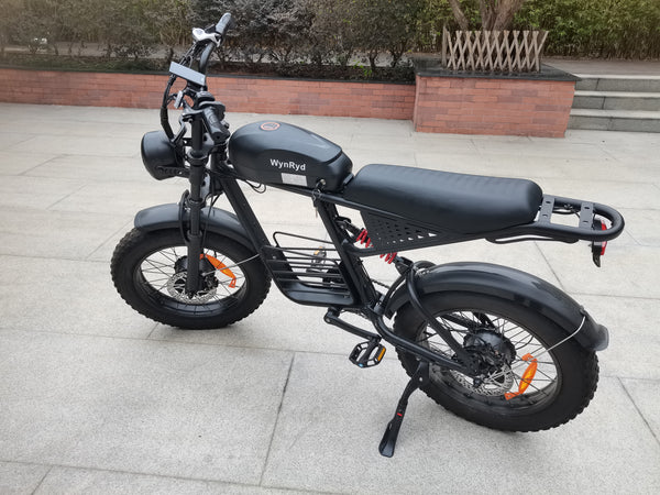 WynRyd Motorized bicycles Black Matte Finish, Fat Tire, 20 Inch Wheels, Front and Rear Suspension