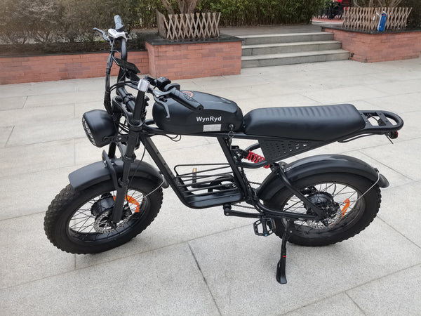 WynRyd Motorized bicycles Black Matte Finish, Fat Tire, 20 Inch Wheels, Front and Rear Suspension