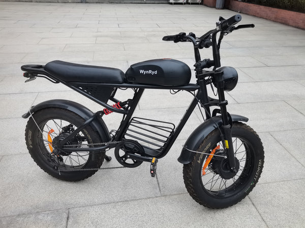 WynRyd Motorized bicycles Black Matte Finish, Fat Tire, 20 Inch Wheels, Front and Rear Suspension