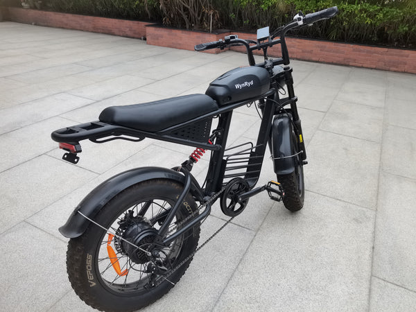 WynRyd Motorized bicycles Black Matte Finish, Fat Tire, 20 Inch Wheels, Front and Rear Suspension