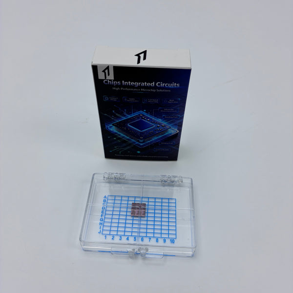 chips [integrated circuits] Integrated circuit chip, semiconductor IC bare chip, with transparent storage box