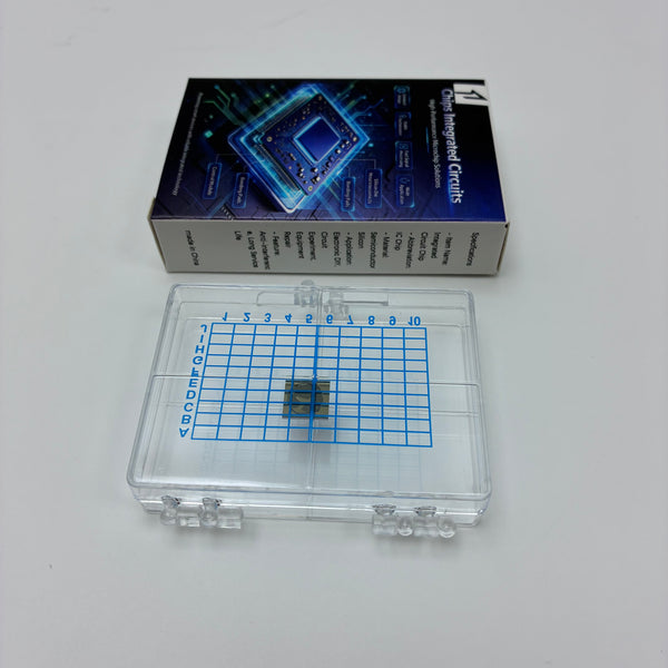chips [integrated circuits] Integrated circuit chip, semiconductor IC bare chip, with transparent storage box