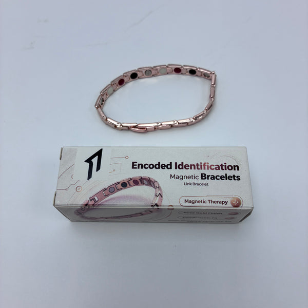 encoded identification bracelets, magnetic Rose gold magnetic coding identification bracelet, metal chain-style magnet wristband