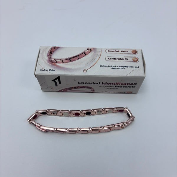 encoded identification bracelets, magnetic Rose gold magnetic coding identification bracelet, metal chain-style magnet wristband