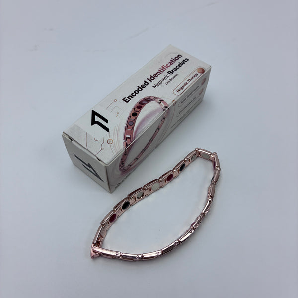 encoded identification bracelets, magnetic Rose gold magnetic coding identification bracelet, metal chain-style magnet wristband