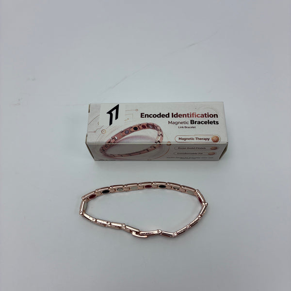 encoded identification bracelets, magnetic Rose gold magnetic coding identification bracelet, metal chain-style magnet wristband