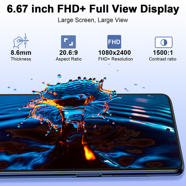 Little pepper Cell phones 6.67 Inch FHD+ Full View Display, 50MP AI Camera, 8GB RAM, 256GB ROM, Android 13, 4G Mobile Phone