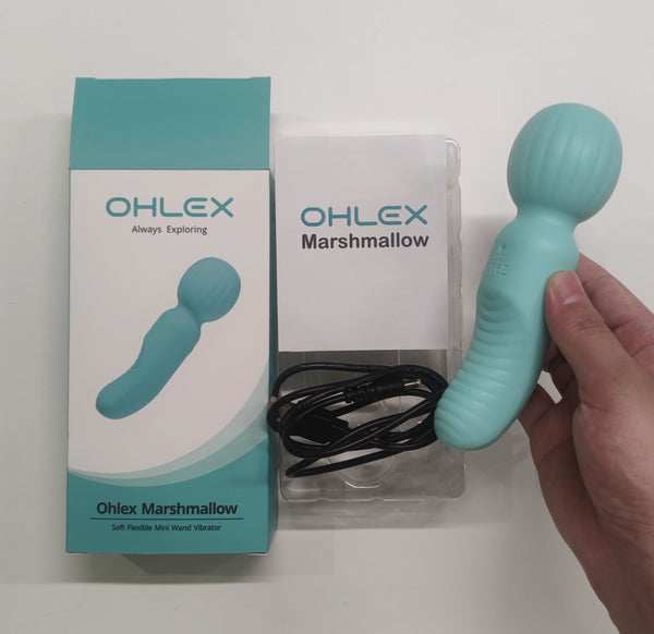 OHLEX Marshmallow Soft Flexible Mini Wand Vibrator Mini Wand Massager, 10 Vibration Modes, 360° Flexible Head, Soft Silicone