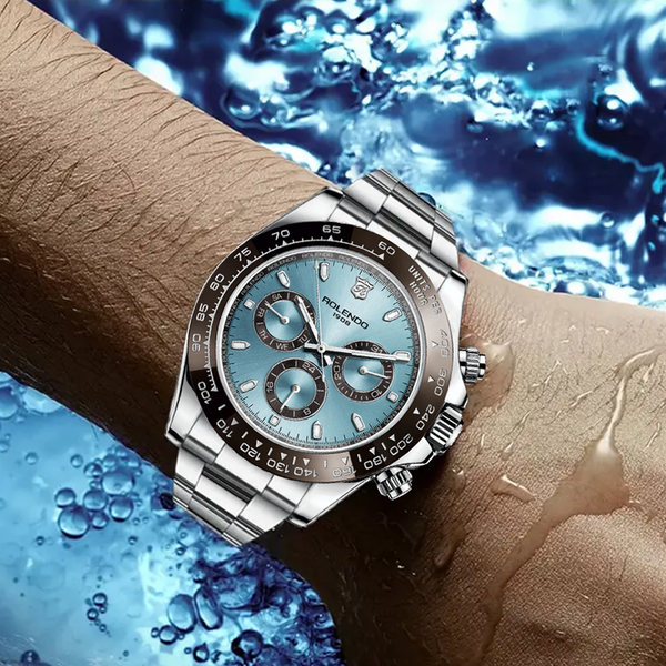 ROLENDO Watches Fashionable Mechanical Watches, Stainless Steel Band, Light Blue Dial