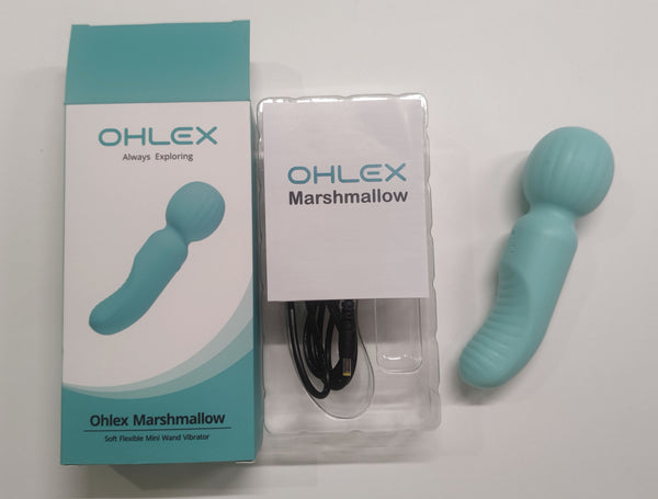OHLEX Marshmallow Soft Flexible Mini Wand Vibrator Mini Wand Massager, 10 Vibration Modes, 360° Flexible Head, Soft Silicone