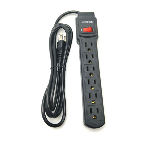 ANERDECK Plugboards Power Strip with 6 Outlets, Black, On/Off Switch with Power Cord