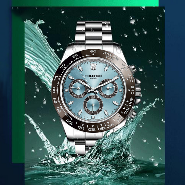 ROLENDO Watches Fashionable Mechanical Watches, Stainless Steel Band, Light Blue Dial