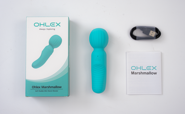 OHLEX Marshmallow Soft Flexible Mini Wand Vibrator Mini Wand Massager, 10 Vibration Modes, 360° Flexible Head, Soft Silicone