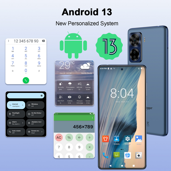 Little pepper Cell phones 6.67 Inch FHD+ Full View Display, 50MP AI Camera, 8GB RAM, 256GB ROM, Android 13, 4G Mobile Phone
