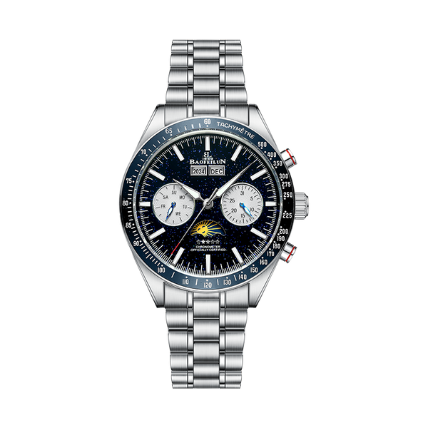 BAOFEILUN Watches Mechanical Watch, 42mm Stainless Steel Case, Multi-Function Display with Moon Phase
