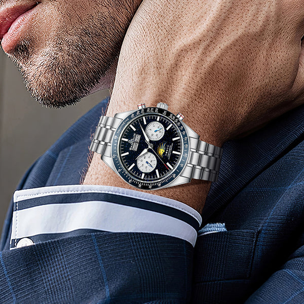 BAOFEILUN Watches Mechanical Watch, 42mm Stainless Steel Case, Multi-Function Display with Moon Phase