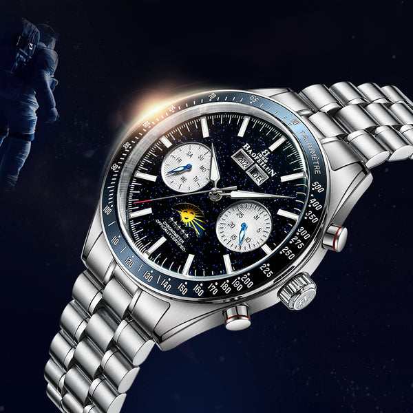 BAOFEILUN Watches Mechanical Watch, 42mm Stainless Steel Case, Multi-Function Display with Moon Phase
