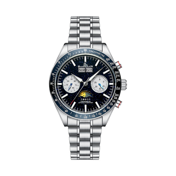 BAOFEILUN Watches Mechanical Watch, 42mm Stainless Steel Case, Multi-Function Display with Moon Phase