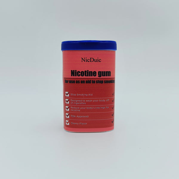NicDuic Nicotine gum for use as an aid to stop smoking Portable cherry flavored nicotine gum