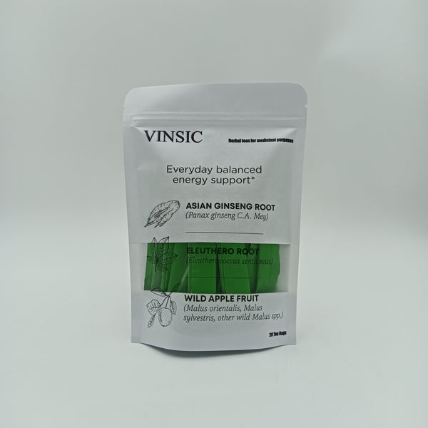 VINSIC Herbal teas for medicinal purposes Herbal Energy Support Tea with Asian Ginseng, Eleuthero Root, Wild Apple, 20 Tea Bags