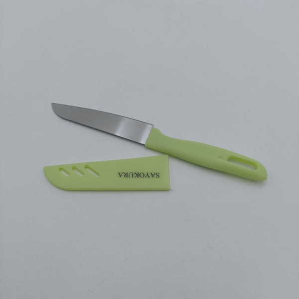 SAYOKURA Household knives Household multi-functional fruit knife with green handle, stainless steel blade and protective cover