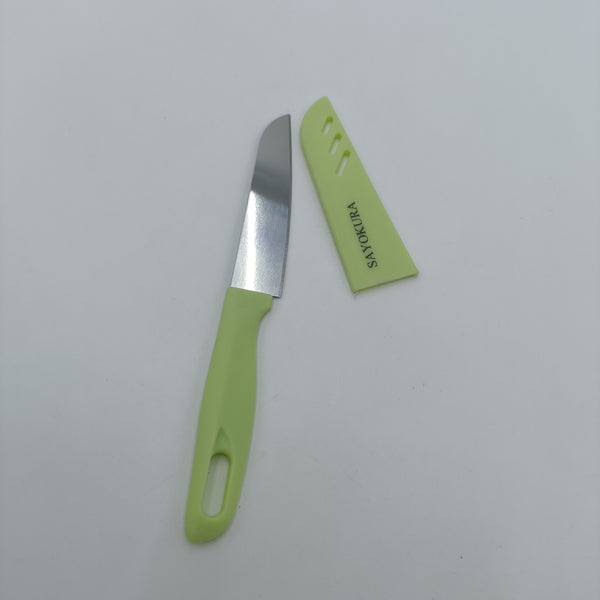 SAYOKURA Household knives Household multi-functional fruit knife with green handle, stainless steel blade and protective cover