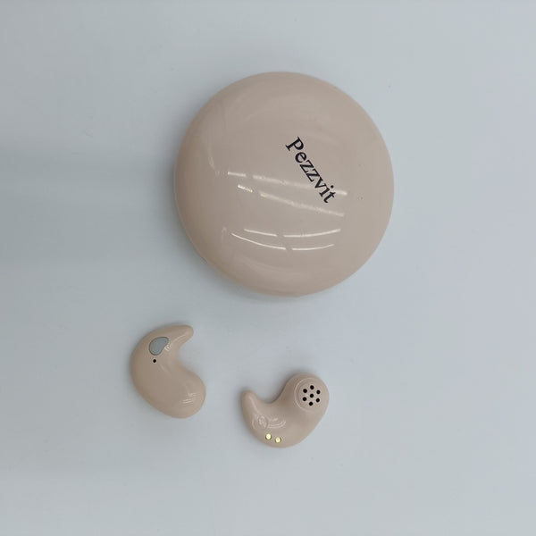 Pezzvit Earphones In-Ear Bluetooth Wireless Earbuds with Charging Case, Touch Controls, Beige
