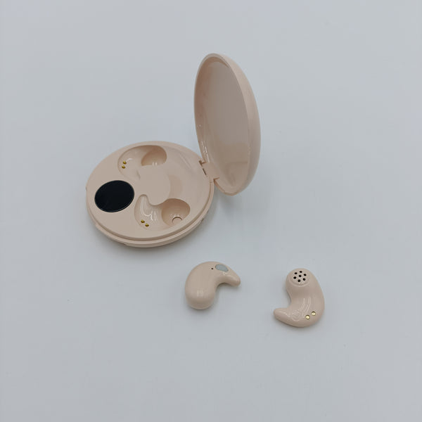 Pezzvit Earphones In-Ear Bluetooth Wireless Earbuds with Charging Case, Touch Controls, Beige