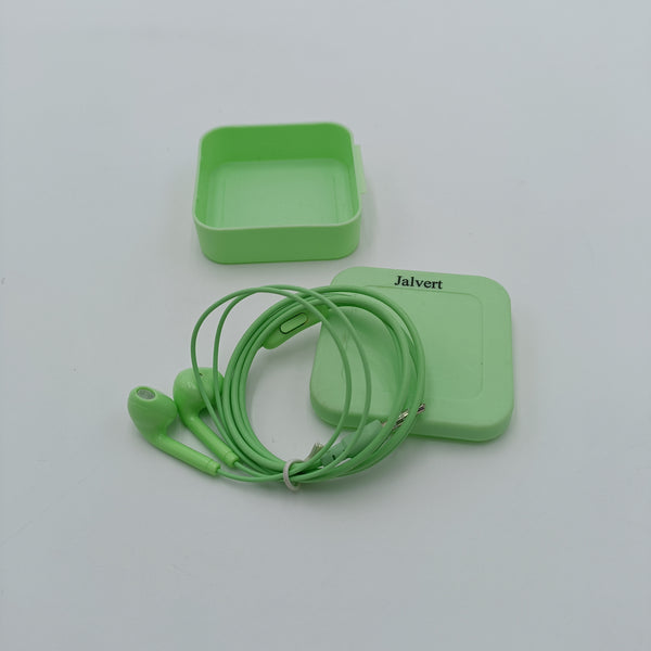 Jalvert Earphones In-Ear Earphones with Storage Case, Wired 3.5mm, Green, 4ft Cable