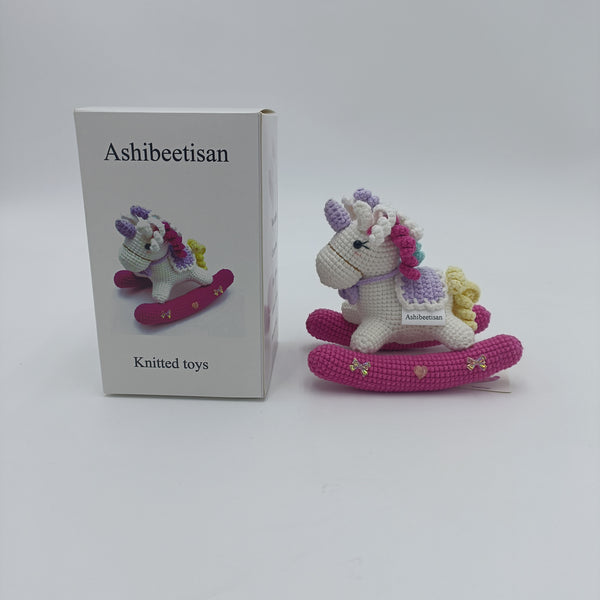Ashibeetisan Knitted toys Handmade Crochet Unicorn Toy, 5 inches, Cotton Thread, Colorful with Pink Base