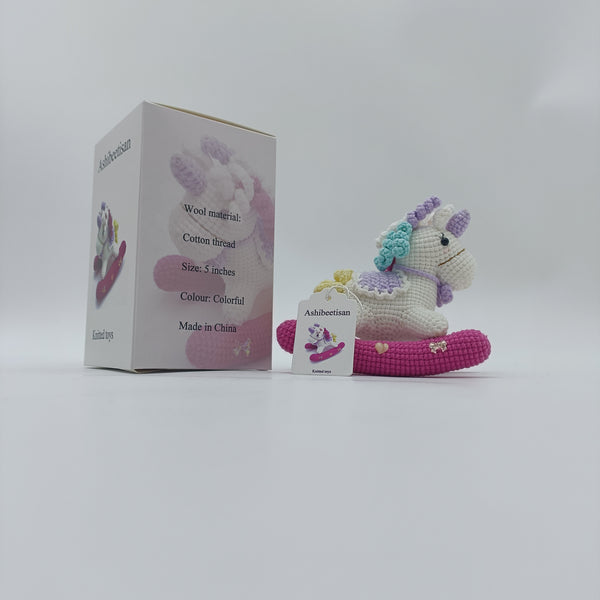 Ashibeetisan Knitted toys Handmade Crochet Unicorn Toy, 5 inches, Cotton Thread, Colorful with Pink Base