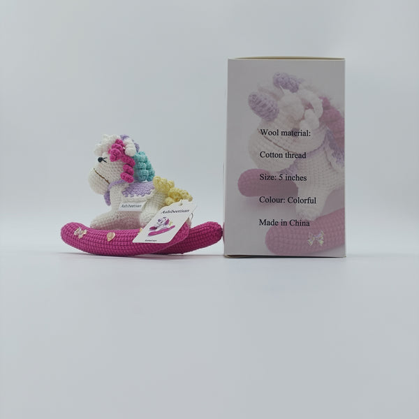 Ashibeetisan Knitted toys Handmade Crochet Unicorn Toy, 5 inches, Cotton Thread, Colorful with Pink Base
