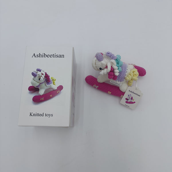 Ashibeetisan Knitted toys Handmade Crochet Unicorn Toy, 5 inches, Cotton Thread, Colorful with Pink Base