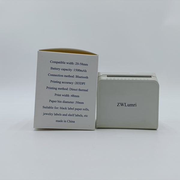 ZWLumri Thermal printers Bluetooth Thermal Label Printer, 203 DPI, 48mm Print Width, 1500mAh Battery, White