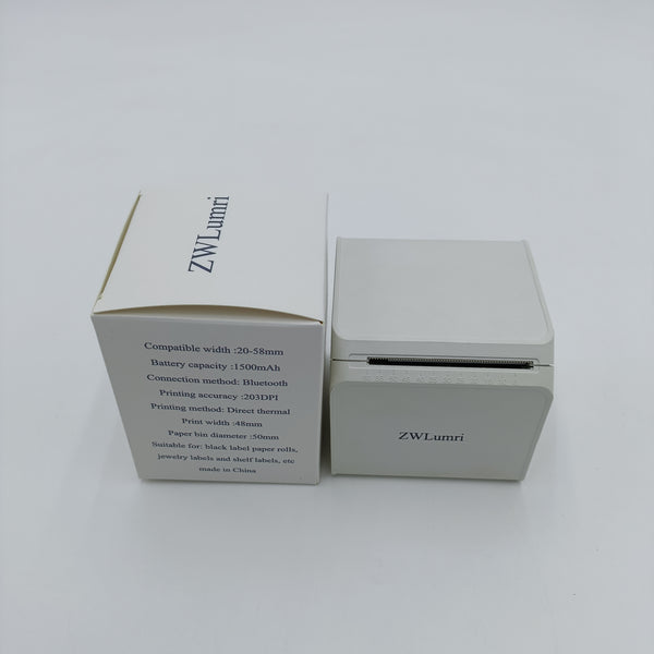 ZWLumri Thermal printers Bluetooth Thermal Label Printer, 203 DPI, 48mm Print Width, 1500mAh Battery, White