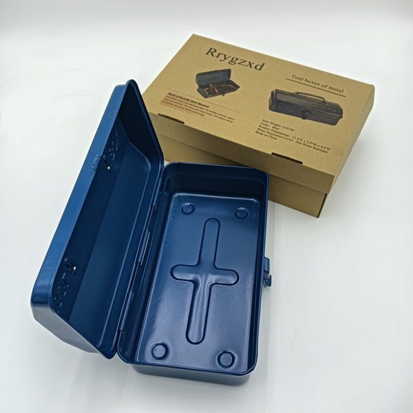 Rrygzxd Tool boxes of metal, empty Blue Metal Tool Box, Portable Storage Case with Handle