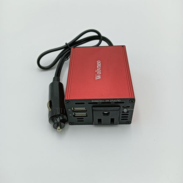 Wolvneo power inverters 150W Power Inverter, Red Aluminum, 12V DC to 110V AC Converter with USB Ports