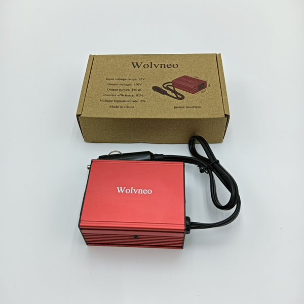 Wolvneo power inverters 150W Power Inverter, Red Aluminum, 12V DC to 110V AC Converter with USB Ports