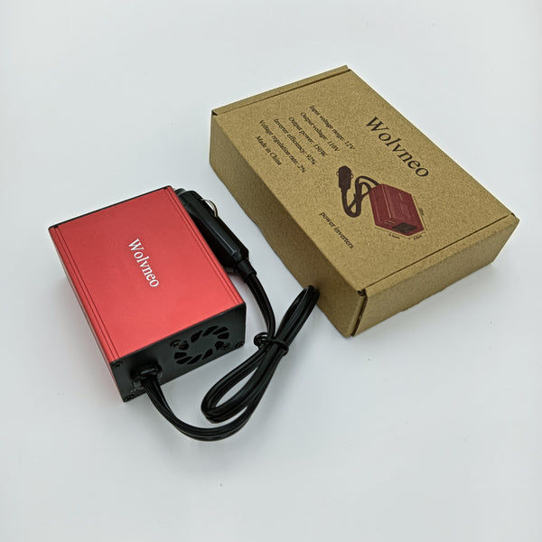 Wolvneo power inverters 150W Power Inverter, Red Aluminum, 12V DC to 110V AC Converter with USB Ports