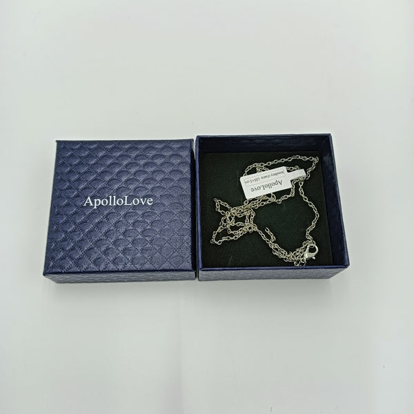 ApolloLove Jewellery chains Elegant Silver Chain Necklace with Blue Quilted Pattern Gift Box