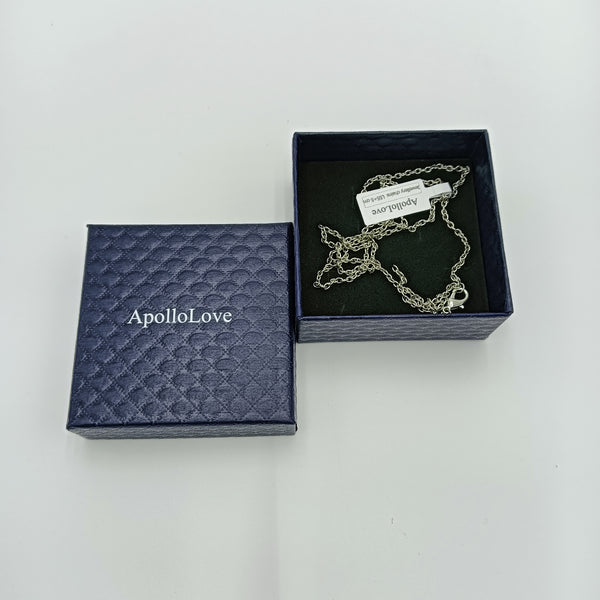ApolloLove Jewellery chains Elegant Silver Chain Necklace with Blue Quilted Pattern Gift Box