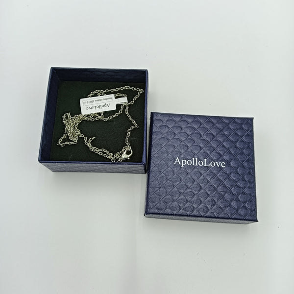 ApolloLove Jewellery chains Elegant Silver Chain Necklace with Blue Quilted Pattern Gift Box